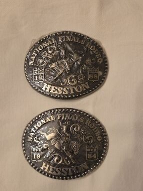 NFR Commemerative Hesston Beltbuckles 1984 & 1988